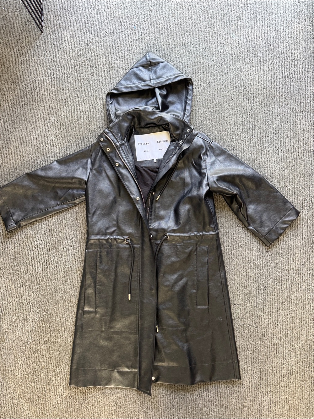 Proenza Schouler Black Leather Hooded Coat